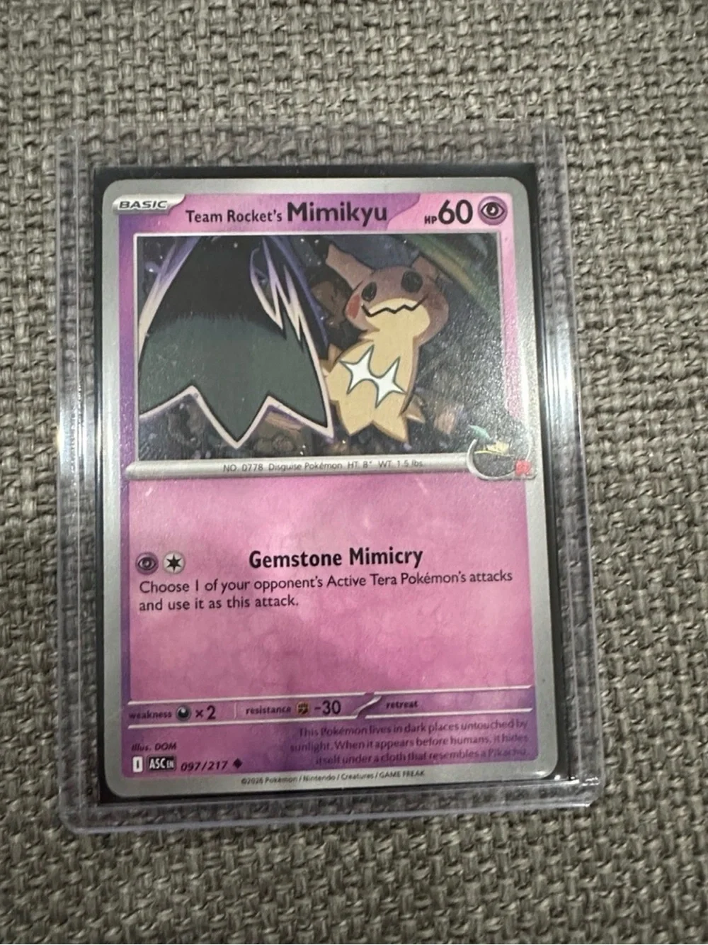 Pokemon Team Rocket's Mimikyu Purple Pink Psychic Card